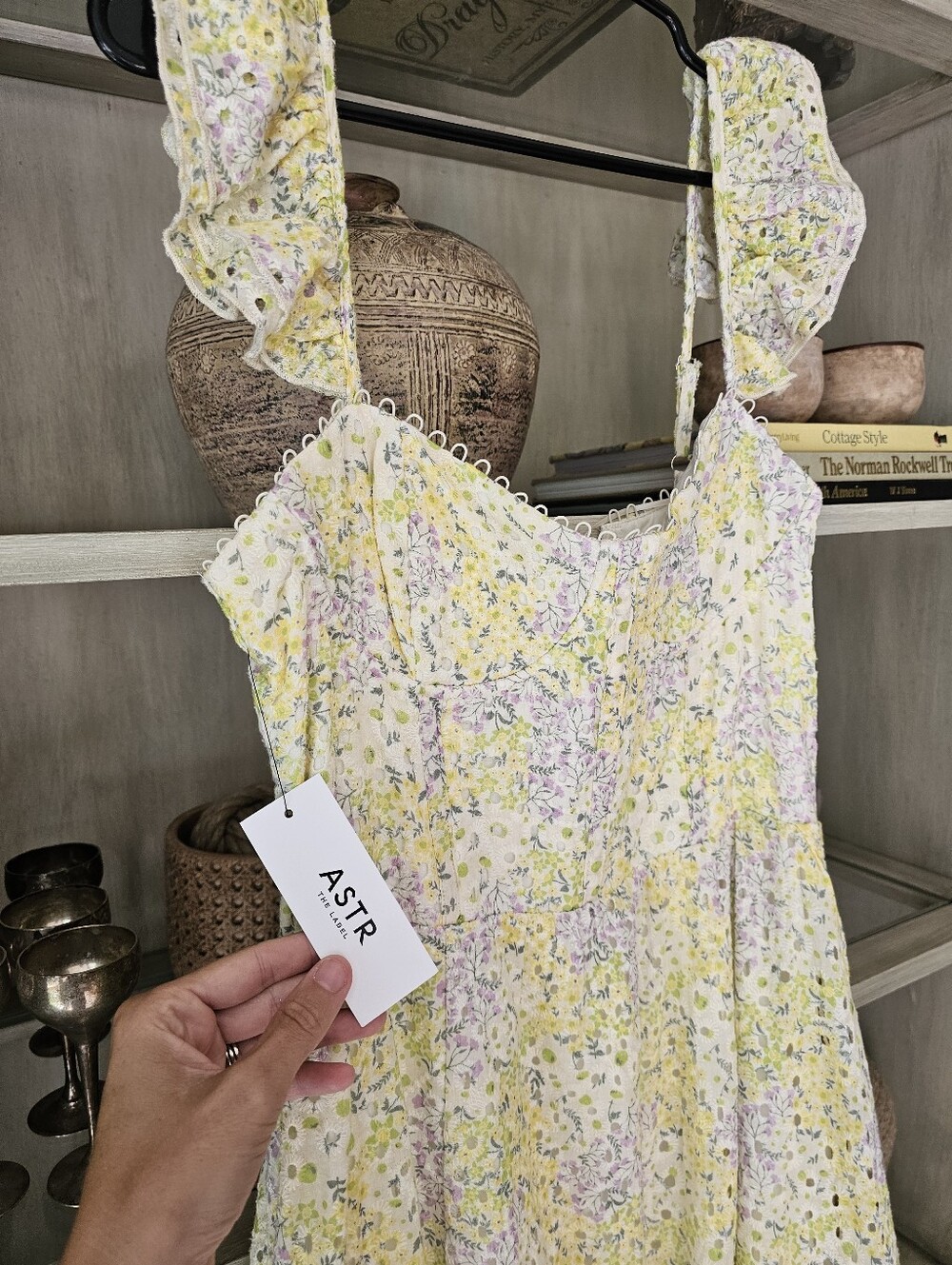 Astr Yellow Floral Eyelet Midi Dress - Picture 2 of 14